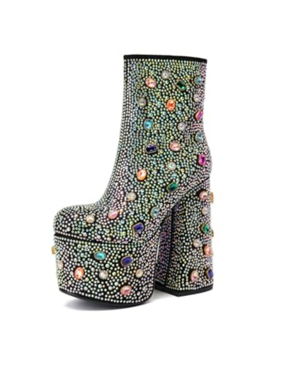 Rhinestone Platform Boots with Chunky Heel - Sparkly Ankle Boots for Party & - Picture 3 of 7